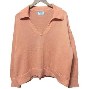 Plain blank Orange Peach Old Navy v-neck collared knit woven Sweatshirt sweater
